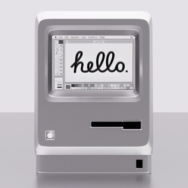 Retro computer with Hello on the screen